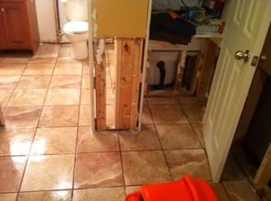 Water Damage East Side From Bathroom Flood